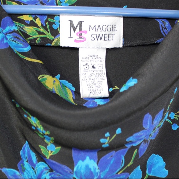 Vintage blue and black floral fringe mini dress women’s medium maggie sweet - Picture 2 of 3